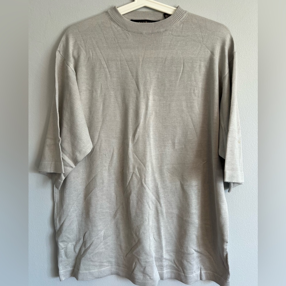 Bachrach Gray Silk Turtleneck Short Sleeve Pullover Shirt Medium M